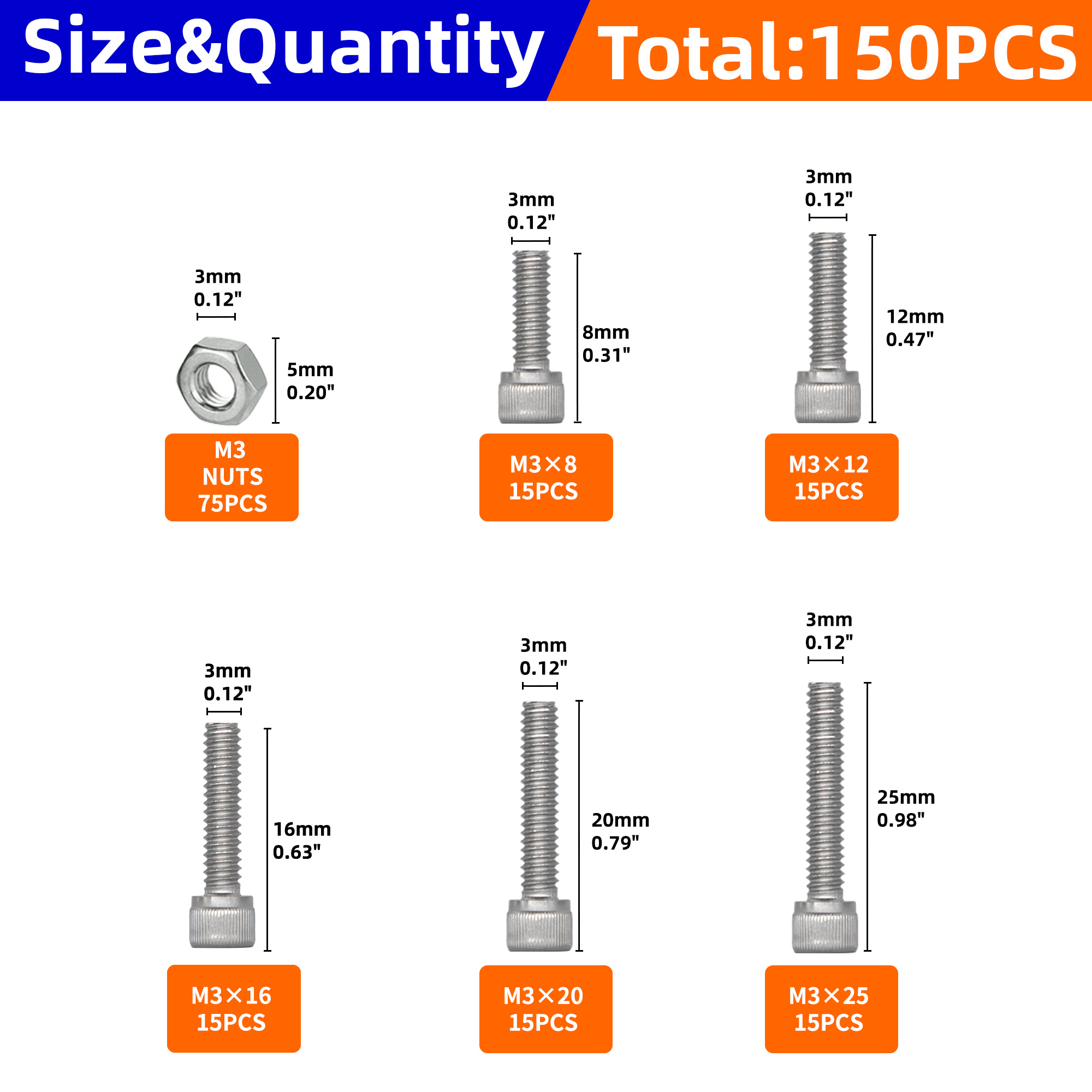 150PCS Hex Head Screw And Nut  - Nuts Mix 评论和价格
